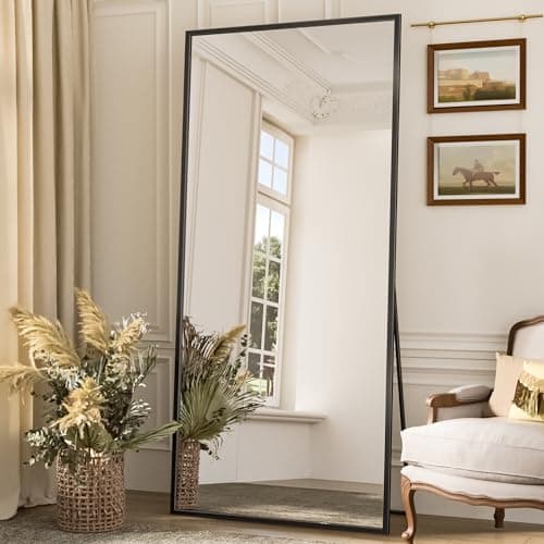 Antok Full Length Mirror, 71"x28" Floor Mirror with Stand, Hanging Mounted Mirrors for Bedroom, Living Room, Cloakroom, Dining Room, Black, Rect 6
