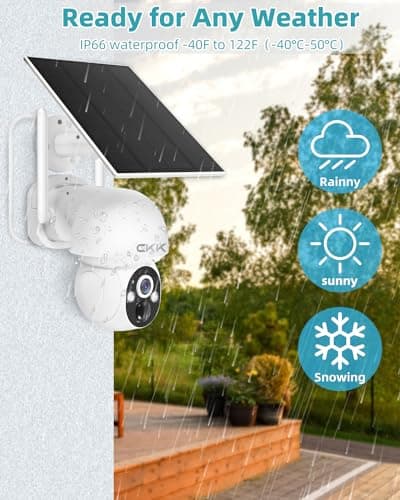 CKK Wireless Cameras for Home/Outdoor Security, Solar Security Cameras Wireless Outdoor 355°PTZ, 4MP 2.5K WiFi Camera with Spotlight, PIR Sensor, Siren, Color Night Vision, 2-Way Talk, SD/Cloud 9