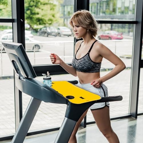 Universal Treadmill Desk Attachment Laptop Holder Ergonomic Platform Tray with Cup Tablet Holder Cooling Holes Provide Good Ventilation, Laptop Stand for Treadmill (Yellow) 5