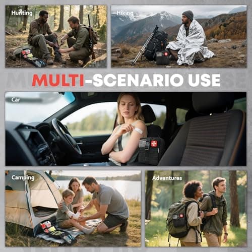 Trauma First Aid Kit - IFAK Trauma Kit with Trauma Bandage, Splint, Tourniquet, Wound Care, Bleeding Control - Tactical Molle Pouch for Military, Combat, Camping, Home, Hiking,Travel- Black 8