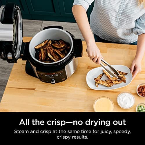 Ninja OL501 Foodi 6.5 Qt. Pressure Cooker Steam Fryer with SmartLid, 14-in-1 that Air Fries, Bakes & More, with 2-Layer Capacity & 4.6 Qt. Crisp Plate, Silver/Black (Renewed) 7
