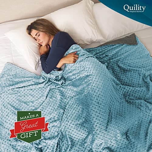 Quility Weighted Blanket for Adults - 25 LB Queen Size Heavy Blanket for Cooling & Heating - 100% Cotton Big Blanket w/Glass Beads, Machine Washable Blankets - 60"x80", Aqua 9