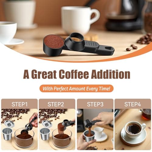 CAPMESSO Coffee Scoop & Funnel for Reusable K Cup Refillable Coffee Pods: 2 Tablespoon Coffee Measuring Scoop - Easy Slide Scoop for Ground Coffee, Protein Powder, Tea without Spilling (1 Pack) 6