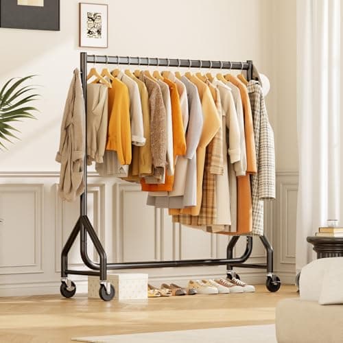 HYSEYY Clothes Clothing Rack, Rolling Heavy Duty Clothes Rack Load 420 LBS With Wheels, Metal Clothes Rack for Hanging Clothes, Portable Standing Clothes Garment Rack, Black,48 inches 7