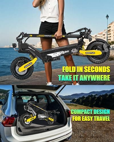 EOEOTWO Electric Scooter for Adults, 1200W Motor Fast E-Scooter, 11" Off-Road Tires, Up to 30 MPH Top Speed & 20/43 Miles Long Range Heavy Duty Electric Scooter, Foldable (48V 13Ah, Yellow) ﻿ ﻿ ﻿ 8