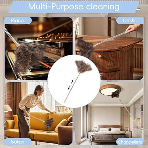 THARAHT Extendable Ostrich Feather Duster up to 27-94 inches Fluffy Feathers Long Handle Reusable for Cleaning Ceiling Fan Pendant lamp High Ceiling Blinds Furniture Feather Duster 6