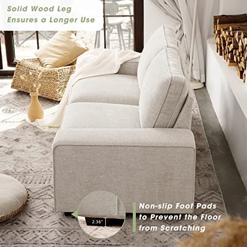 LEISLAND 88.58" Modern Sofas Couches for Living Room, Chenille Sofas & couches with Square Armrest, Removable Low-Back Sofa Cushion and Detachable Sofa Cover/Easy to Install(Beige) 7