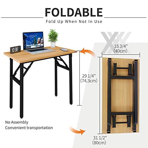 Need Folding Desk Small Desk 31 1/2" No Assembly Foldable Computer Desk for Small Space/Home Office/Dormitory,Teak&Black Frame 2
