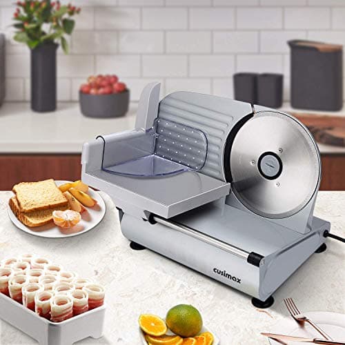 Meat Slicer, CUSIMAX Electric Deli Food Slicer with Two 7.5'Removable Stainless Steel Blades and Pusher, Cheese Fruit Vegetable Bread Cutter, Adjustable Knob for Thickness, Food Carriage 7