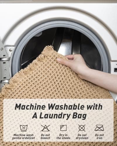 AMOAMI Upgraded Waffle Bath Mat, Super Absorbent Non Slip Bath Mats for Bathroom Floor, Machine Washable Bathroom Rugs with Tassels, Rubber Backed Bathroom Mats, Ultra Soft, 17" x 24", Brown 6