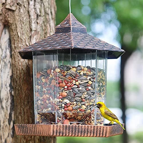 NEROSUN Bird Feeders for Outdoors Hanging, Red Copper Gazebo Bird Feeder for Roof Yard Garden Decorations 4