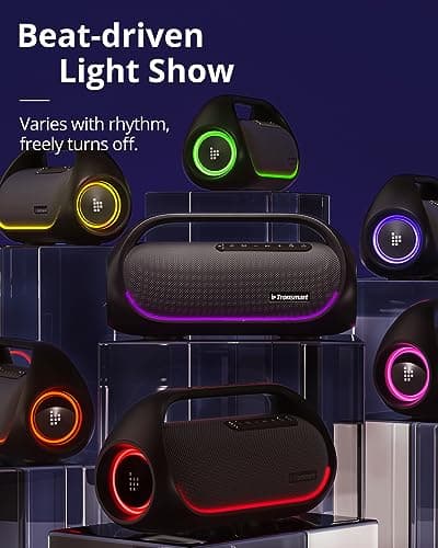 Tronsmart Upgraded Bang 60W Bluetooth Speakers with Subwoofer, IPX6 Waterproof Loud Bluetooth Speaker with 7 Color Light, 15H Playtime, Custom EQ, Portable Speaker with Handle for Outdoor, Party 5