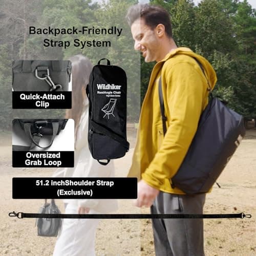 Wildhiker Portable Compact Folding Camping Chairs – Lightweight High Back with Pillow, Deep Recline, ArmPads, Side Pockets-for Motorcycle, RV, Backpacking, Travel, Festival – Black 5