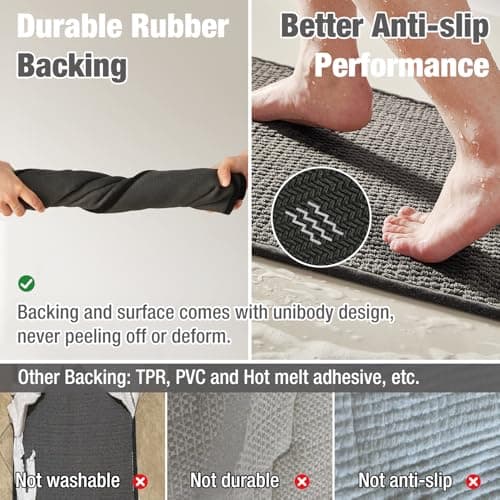 TYUU Bathroom Rugs Non Slip Washable, Super Absorbent Thin Bath Mat Small Quick Dry Low Pile Bathroom Rug, Dark Grey 16"x24" 5