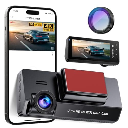 Dash Cam Front 4K Built-in 5GHz WiFi with CPL, Dash Camera for Cars with 64GB SD Card, App Control, 3.69" IPS Screen Dashcam with UHD 2160P, Night Vision, Loop Recording, Parking Mode, 170°Wide Angle