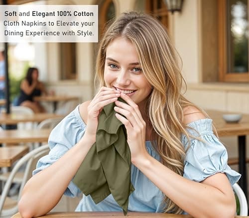 Ruvanti Cloth Napkins Set of 12, 18x18 Inches, 100% Cotton, Washable, Soft & Absorbent, Perfect for Wedding, Christmas, ‎Thanksgiving Dinners - Capulet Olive 6