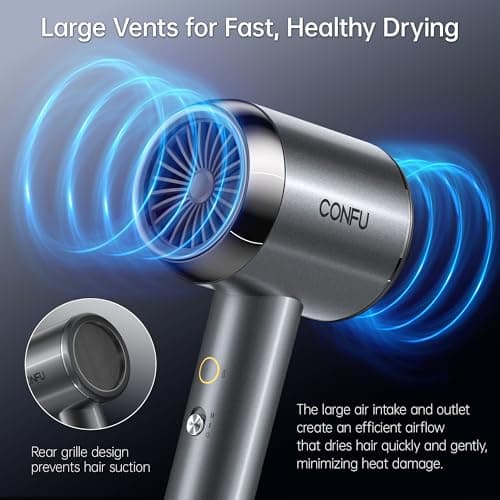 CONFU Diffuser Hair Blow Dryer - Plasma Ionic Professional 1600 Watt Hairdryer Fast Drying for Curly Hair Anti Frizz - Lightweight Portable Ion Blower Dryer for Women & Men 6