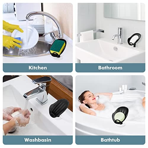 NPET Not Punched Self Draining Plastic Soap Dish Holder with Enlarged Suction Cup,Portable Soap Tray for Bathroom Shower, Kitchen Sink, Save Space and Soap (1, 1 Black) 5