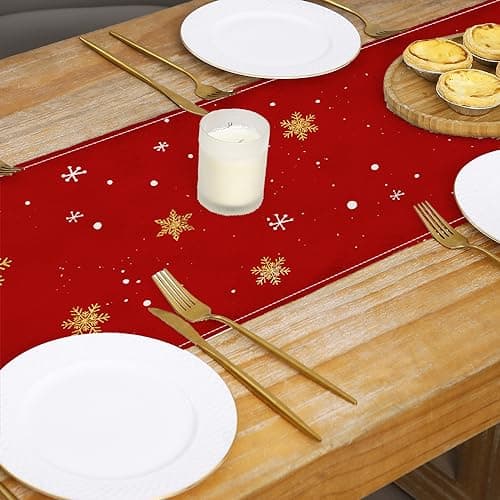 Christmas Table Runner Christmas Decorations - Red and Gold Vintage Santa Claus Merry Christmas Snowflake Winter Xmas Home Kitchen Dining Table Decor, Christmas Party Decorations 13 x 72 Inch 7