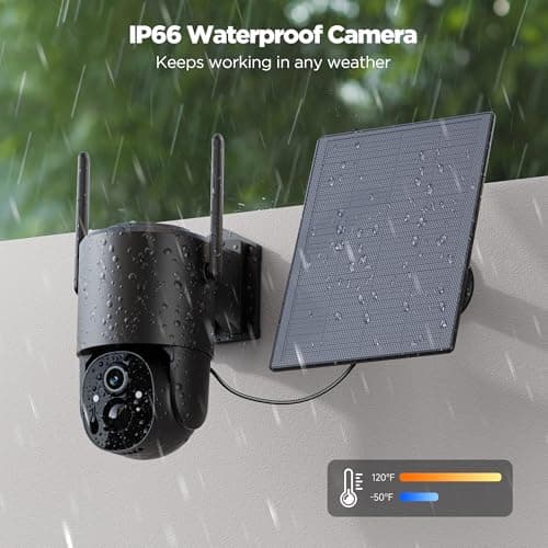 YUPBOE Security Cameras Wireless Outdoor Solar: Battery Cameras for Home Security WiFi Camera Outdoor Surveillance Camera PTZ 360° CCTV Cam System with Floodlight Color Night Vision PIR Sensor 9
