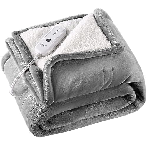 ESTINGO Heated Throw Blanket Electric Blanket Throw, Heated Blanket with 5 Heating Levels & 4 Hours Auto Off, Super Cozy Soft Sherpa Heating Blanket with Fast Heating for Bedding, 50"x60", Light Gray 7