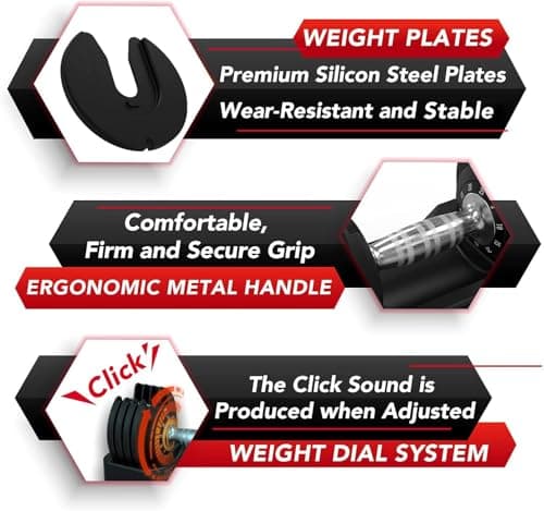 Keppi Adjustable Dumbbells Set-25lb Pair, Anti-Slip Metal Fast Adjust Weight Handle, Exercise & Fitness for Full Body Workout -DBA25(Pair) 7