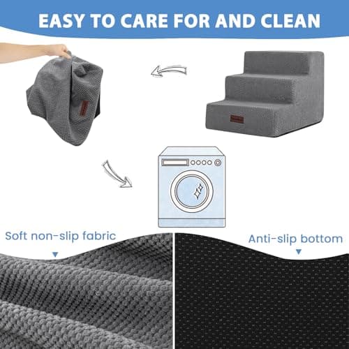 Aodisman Dog Stairs for Small Dogs, 3-Step Non-Slip Pet Stairs for Couch Sofa and Chair, Dog Bed Stairs for Puppy, Older Cat,Grey,13.6" H 4