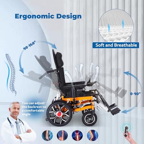 20Miles Long Travel Range,Lightweight Reclining Electric Wheelchair for Adults,All Terrain Foldable Intelligent Motorized Wheelchair,Power Reclining Wheelchair for Travel and Daily Use(Wider 21") 8