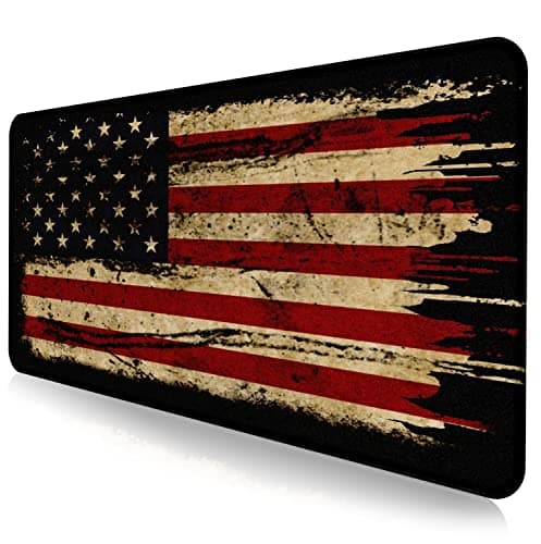 Large Extended Gaming Mouse Pad with Stitched Edges, Non-Slip Waterproof Rubber Base Mouse Pad for Office, Computer, Keyboard, Laptop and Home Desk Pad 35.4 x 15.7 x 0.12 Inch (American Antique Flag)