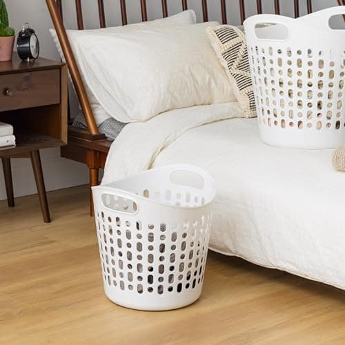 IRIS USA Laundry Basket Hamper, 27L Flexible Portable Plastic Dirty Clothes Bag with Ventilation Holes for Bedroom Bathroom Apartment Dorm Laundry Room Blankets Pillows Trinkets Organization, White 7
