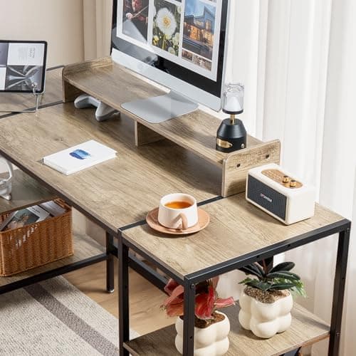 MINOSYS Gaming/Computer Desk - 47” Home Office Small Desk with Monitor Stand, Rustic Writing Desk for 2 Monitors, Adjustable Storage Space, Modern Design Corner Table. 5