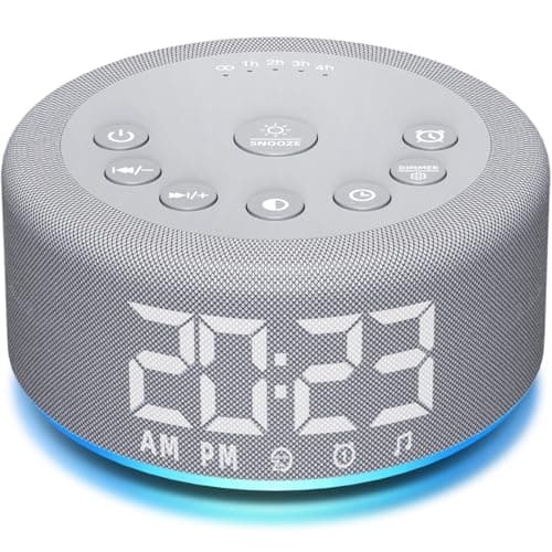 【3 in 1】 Sound Machine Alarm Clock Night Light White Noise Machine with 30 Sleeping Sounds for Baby Kids Adults 32 Level Volume Auto Off Timer Memory Function Digital Clock with 30 Wake Up Sounds