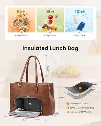 LOVEVOOK Lunch Tote Bag for Women, 3 in 1 Work Bag with Insulated Lunch Compartment, Laptop Bag with Large Cup Holder for Office, College, Casual, Black 7