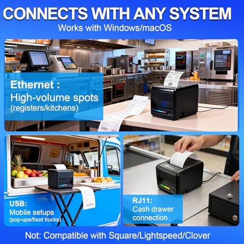 Milestone P80E POS Receipt Printer, 80mm USB Thermal Receipt Printer with Auto Cutter & Audio-Visual Alerts, Restaurant Kitchen Retail Printers with USB Ethernet Cash Drawer Support Windows Mac 5