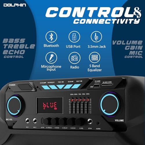Dolphin BoxParty 1500: High Power 15" Woofer w/Loud & DEEP BASS | Portable Party Bluetooth Speaker with Sound Activated Lights 5