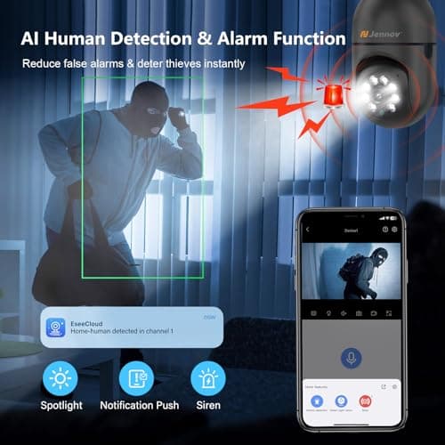 Jennov 2K Light Bulb Security Camera Wireless Outdoor - 360° Cameras for Home Security Outside, 2.4 Ghz WiFi Light Socket Indoor Camera, Auto Tracking, AI Human Detection, Compatible with Alexa 6