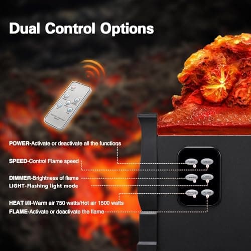 Havato Electric Fireplace Log Set Heater, 21" Vintage Design Portable Freestanding Fireplace Log Heater, Realistic Flames, Overheated Protection, Realistic Ember Bed for Home and Office, 750W/1500W 5