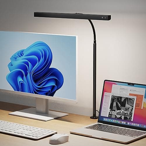 SUPERDANNY LED Desk Lamp for Office Home, Eye-Caring Desk Light with Adjustable Gooseneck, 12W Touch Control Dimmable Brightness, Architect Clamp Lamp with USB Adapter for Reading Study Workbench 9