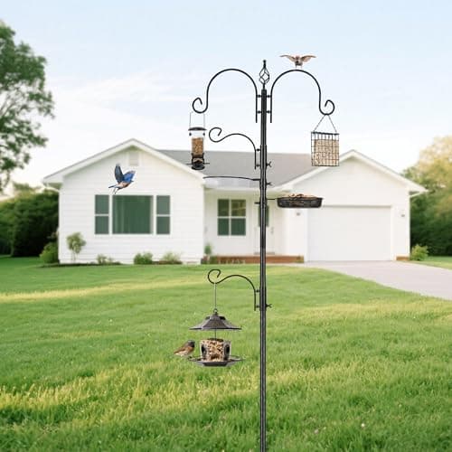 ERYTLLY Bird Feeding Station Kit Bird Feeder Pole Wild Bird Feeder Hanging Kit Planter Hanger Multi Feeder Hanging with Metal Suet Feeder Bird Bath for Attracting Wild Birds 6