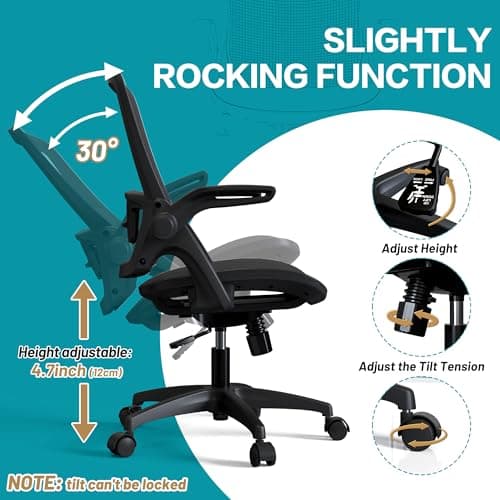 Ergonomic Mesh Office Chair Comfy Swivel Black Home Desk Chair Comfortable Modern Computer Chair Flip Up Arms with Lumbar Support Task Chair with Wheels Office Desk Chair Adjustable Height 5
