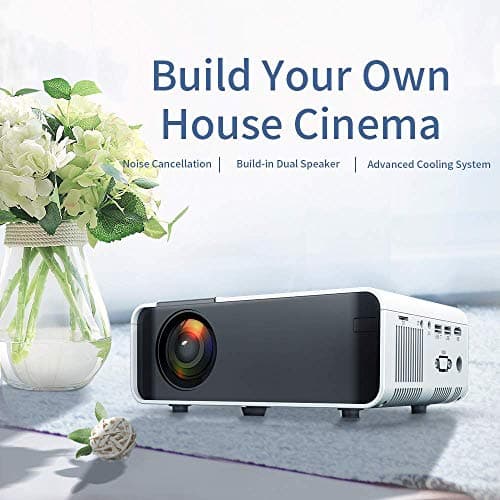 GRC Mini Projector, 1080P HD Supported Portable Movie Projector with 45000 Hrs LED Lamp Life, Compatible with TV Stick Video Game HDMI USB AV DVD for Multimedia Home Theater, Projector for outdoor 5