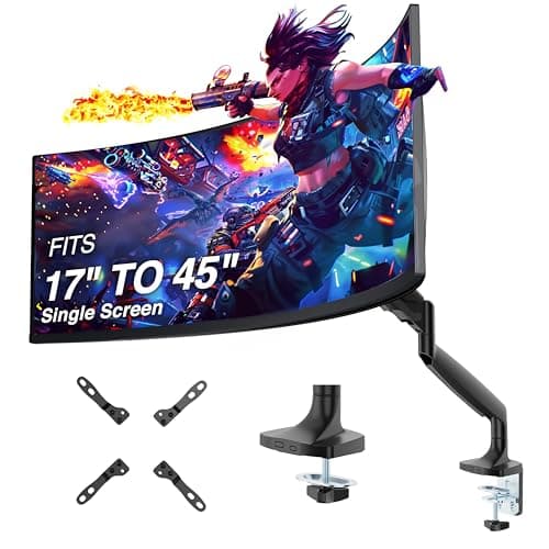 AVLT Single 17"-45" Monitor Arm Desk Mount Premium Mechanical Spring fits One Flat/Curved/Ultrawide Monitor Full Motion Height Swivel Tilt Rotation Adjustable, Black