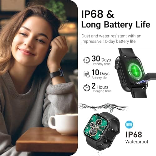 TOZO AMOLED S6 Smart Watch 1.85" Ultra-Clear Screen Dynamic Faces Bluetooth Call, 100+ Sports Modes Fitness Activity Tracker with Sleep Monitor IP68 Waterproof Black 6
