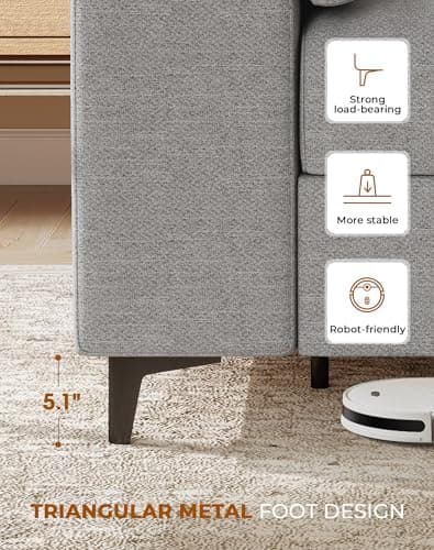 Upvilla 88.97" Modern Sofa Couches for Living Room, Deep Seat Sofas with 8”Cushion, Comfy 2-Seater Chenille Loveseat with Convertible Armrest, Removable Sofa Cover, High Leg(Light Gray) 8