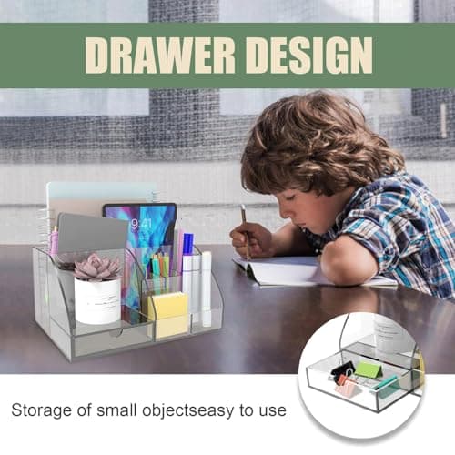 EMOMAS Clear Acrylic Desk Organizer with Pen, Phone, Business Card Holders, Multi-Purpose Office Accessory for Home, Office, School, Workshop, Kitchen 6