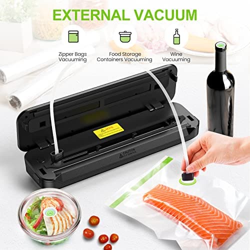 KOIOS Vacuum Sealer Machine, 90Kpa Automatic Food Sealer with Cutter, 8-in-1 Food Vacuum Machine, Pulse Function, Dry&Moist Modes, Compact Design, LED Indicator Lights, 10pcs bags included, Silver 6