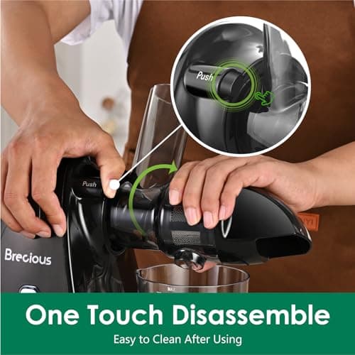 Slow Masticating Juicer,Brecious Cold Press Juicers with 2 Speed Modes & Quiet Motor,Juicers Machines Vegetable and Fruit with Reverse Function,Celery Juicer,BPA-Free,Easy to Clean (Black) 5