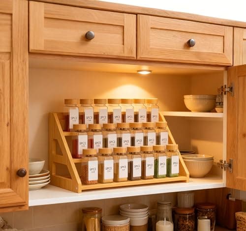 YYICO Tier Bamboo Spice Rack Organizer for Cabinet Countertop & Cabinet Organizer for Kitchen Organization, Seasoning Organizer Shelf 7