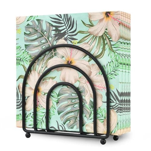 ROLHABIK Metal Napkin Holder for Table - No Assembly Matte Black Paper Napkin Holders for Kitchen, Compact Design Cocktail Napkins Hoder Dispenser for Home Countertop, Restaurant & Outdoor Use