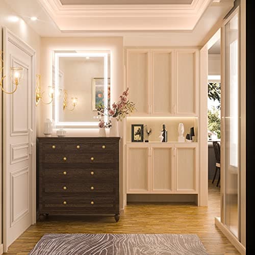 Keonjinn LED Bathroom Mirror 24" x 32" with Frontlit and Backlit, Stepless 3 Colors Temperature & Dimmable Vanity Mirror with Light, Double LED Strips, Tempered Glass Wall Mirror, UL Listed LED Driver 8